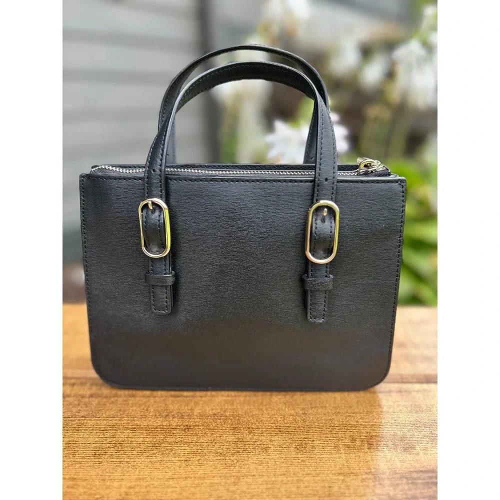 Kate Spade Connie Small Mini Triple Gusset Satchel Black Leather Crossbody EUC